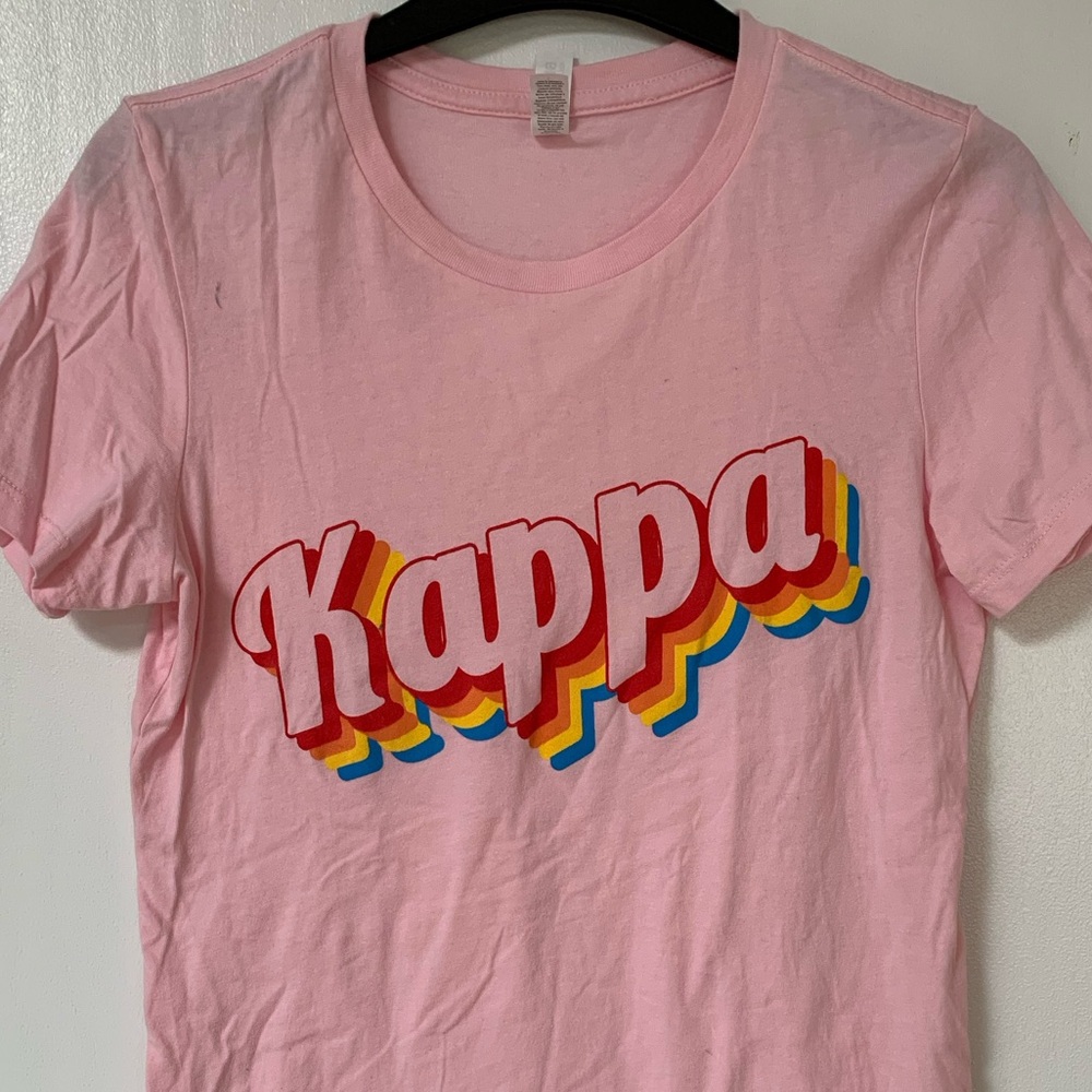 Kappa Pink Tee with Multicolor Retro Logo